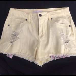 Yellow Distressed Denim Shorts