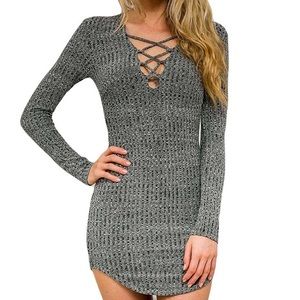 Lace Up Long Sleeve Dress