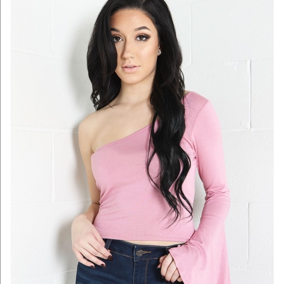 Tops - Pink one shoulder bell sleeve size small top