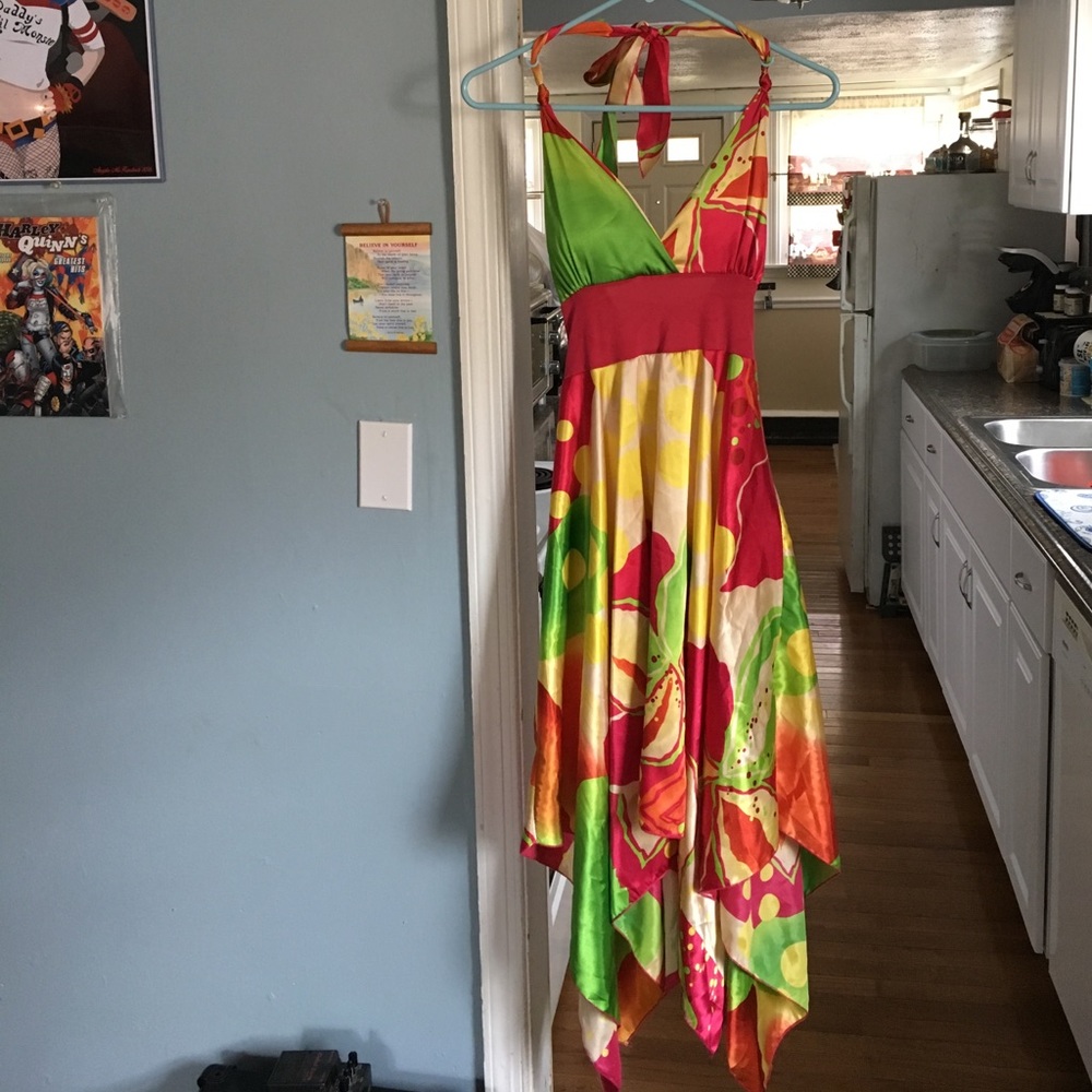 Medium bright halter dress.