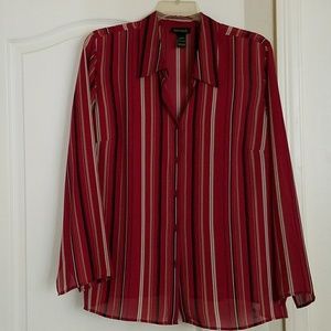 Lane Bryant Dark Red Striped Long-sleeve Blouse