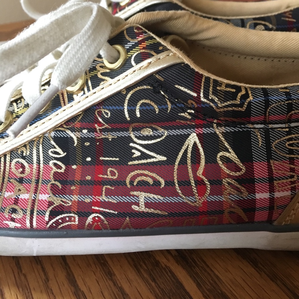 Coach Barrett Graffiti Poppy Sneakers - Red Tartan & Gold Leather - Picture 8 of 8