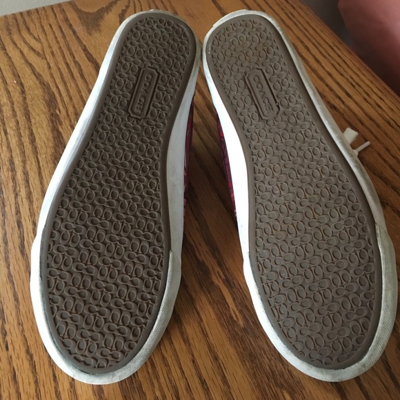 Coach Barrett Graffiti Poppy Sneakers - Red Tartan & Gold Leather - Picture 6 of 8