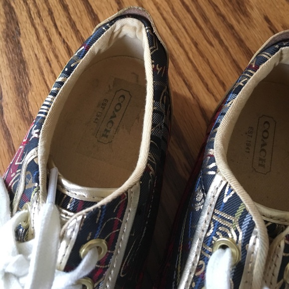 Coach Barrett Graffiti Poppy Sneakers - Red Tartan & Gold Leather - Picture 7 of 8