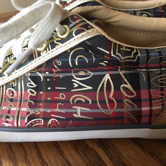 Coach Barrett Graffiti Poppy Sneakers - Red Tartan & Gold Leather - Picture 8 of 8