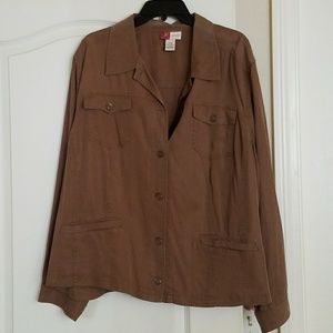 JM Woman Collection Brown Long-sleeve Button-up