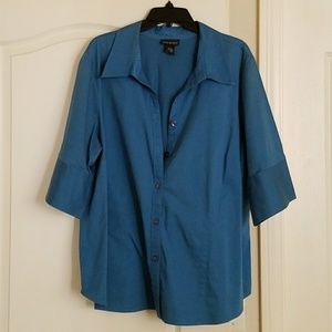 Lane Bryant Blue Short-sleeve Button-up Blouse