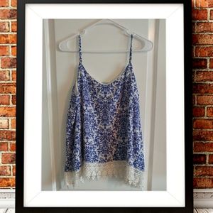 White and Royal print tank with lace