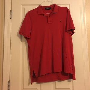Red polo button shirt
