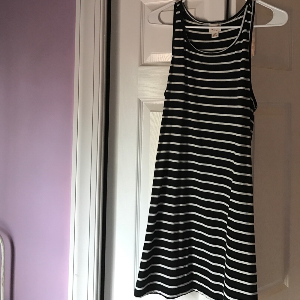 Blue and white striped dress