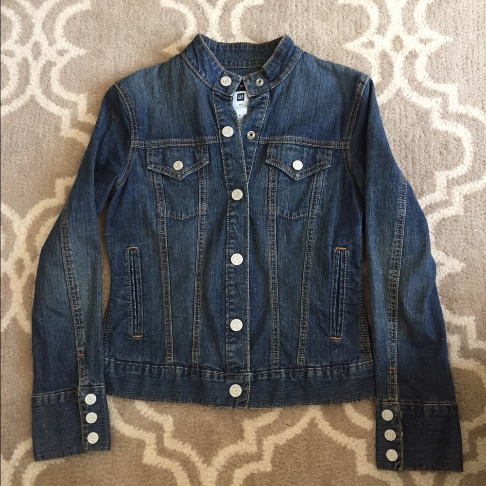 GAP collarless denim jacket