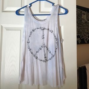 Distressed mushroom peace sign tank top