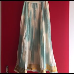 Aqua and Gold midi skirt.