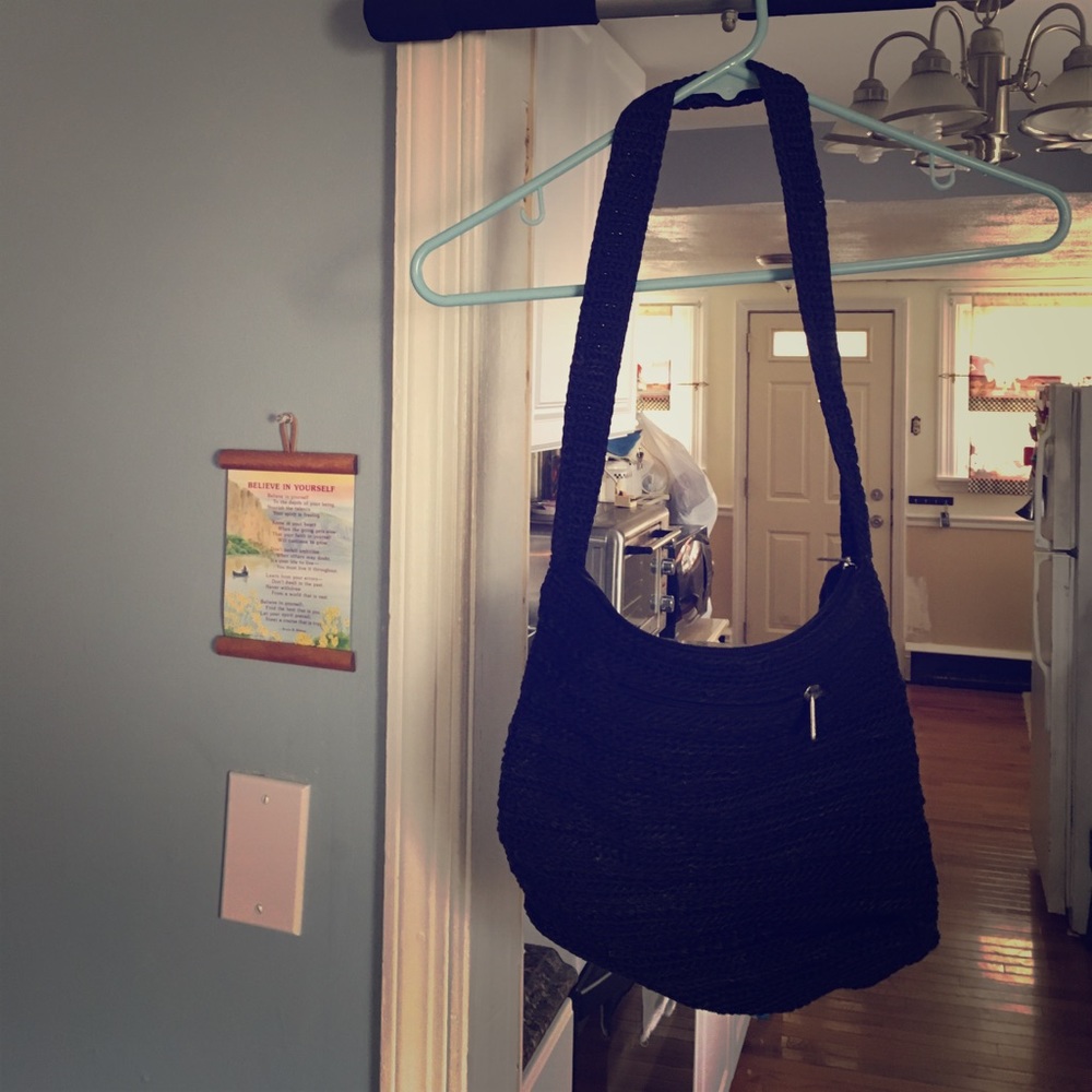 Black crochet bag with two zippers