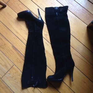 Black suede OTK dress boots