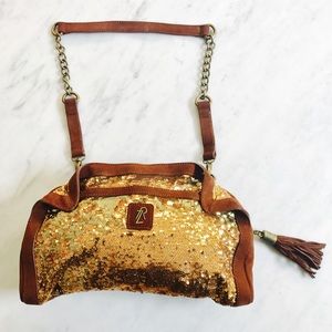 Rachel Zoe Sequin Folded Clutch with Leather Trim