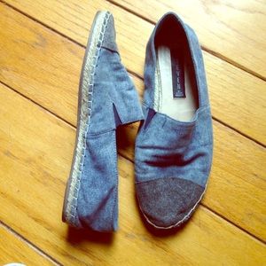 Denim patchwork flat espadrilles