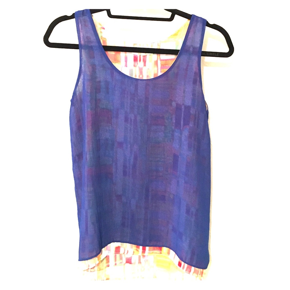 MYSTREE blue sheer tank with multi-color liner.