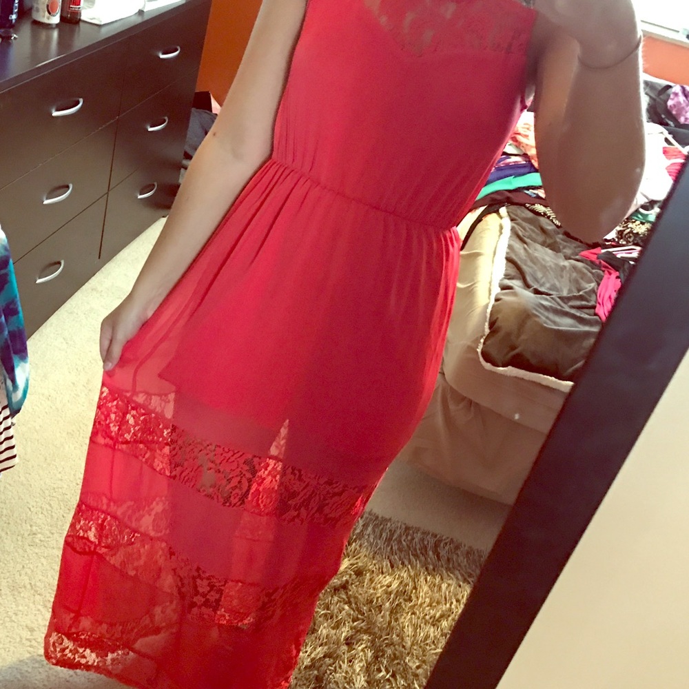 Red lace maxi