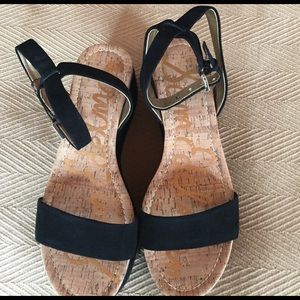 Black suede flat form sandals