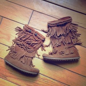 Tan genuine suede fringe boots
