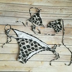 🔴Black & white tie die/aqua design bathing suit