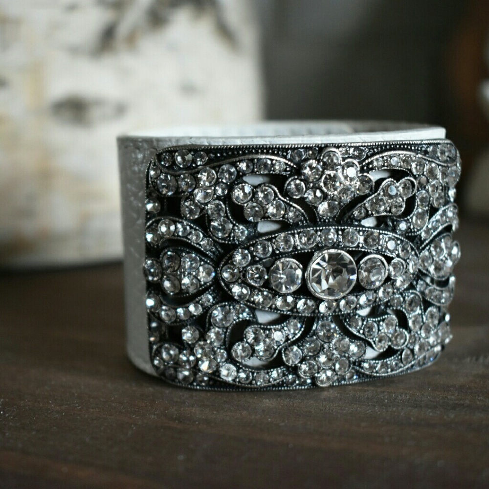Bling Crystal White Leather Wristband