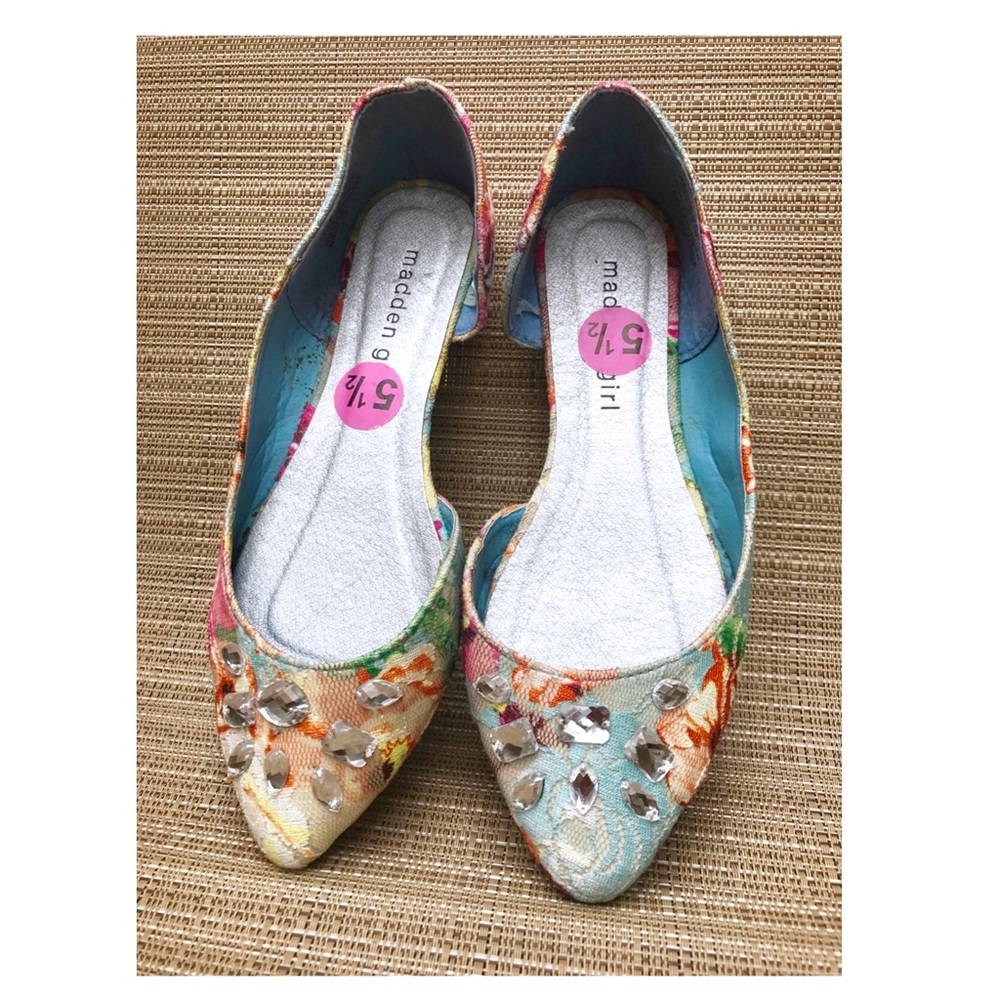 Madden Girl Floral Print and Beaded Flats