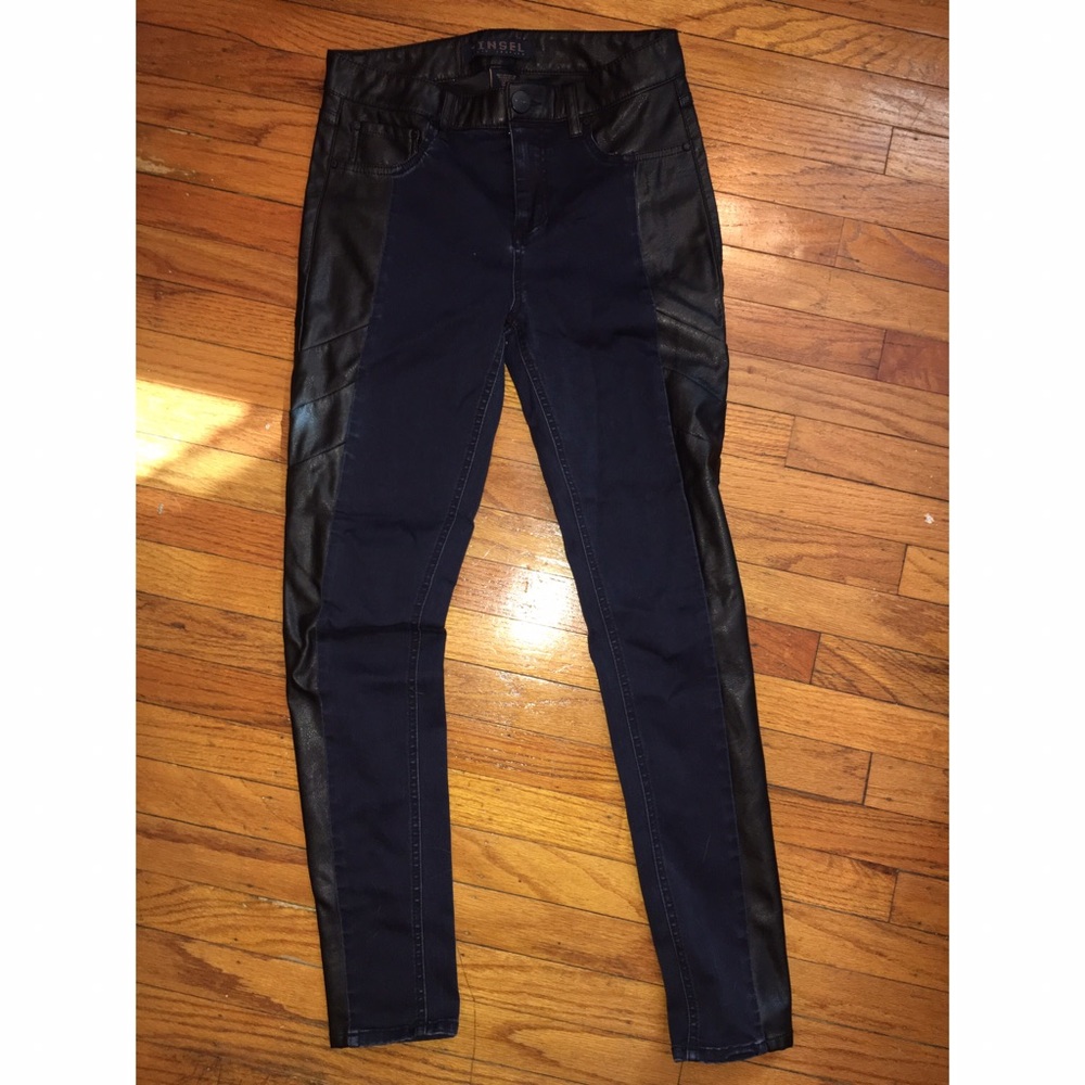 Tinseltown jeans with black leather detail.