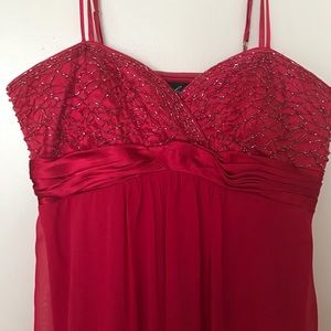 Strapless raspberry beaded dress