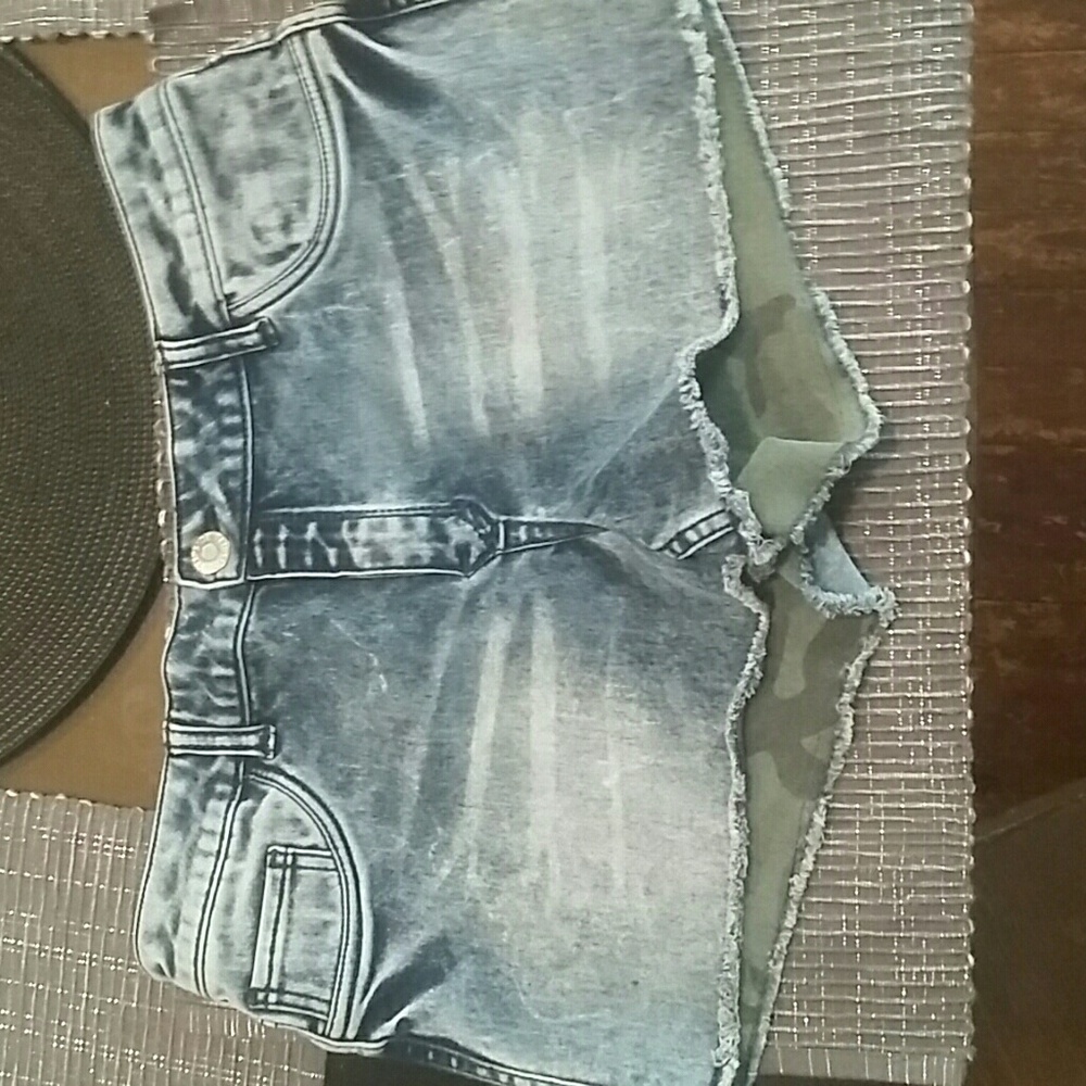 Reversible blue jean/camo shorts
