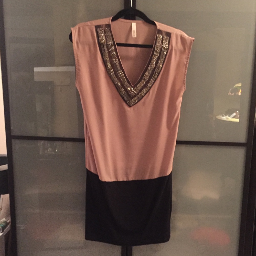 Wyatt v neck beaded banded bottom dress