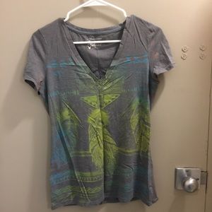 Gray Feather Patterned V-Neck