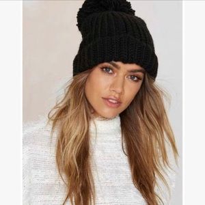 Oversized knit black beanie