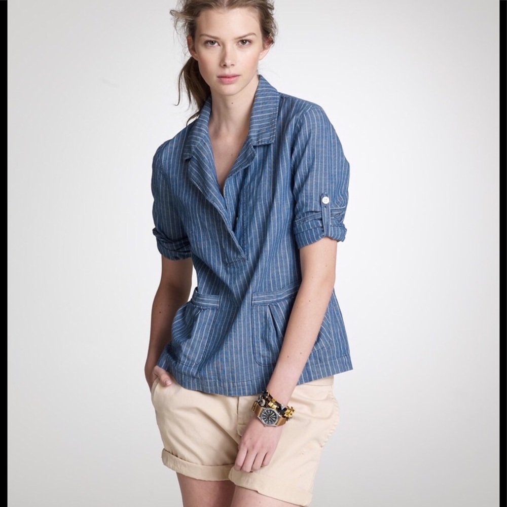 Very Cute J. Crew Striped Chambray Pop Over