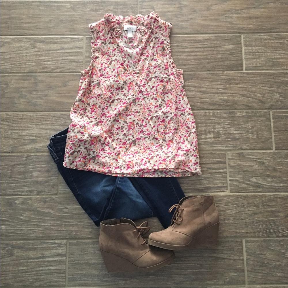 Loft Floral Ruffle Collar Shell