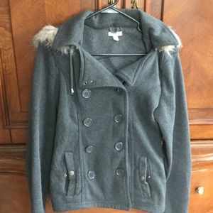 Gray Peacoat w/ fur hood.