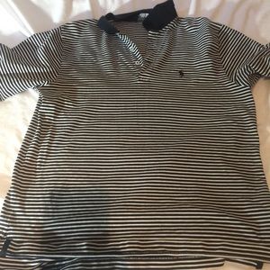 Black and white striped polo shirt