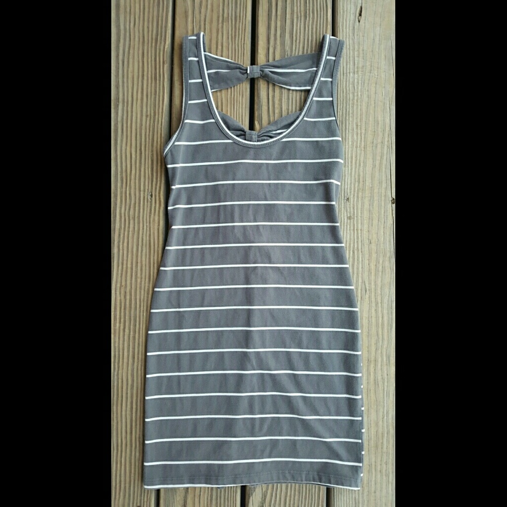 1st Kiss grey and white striped mini dress