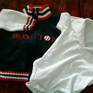 Boston Red Sox sweater and white polo onesie