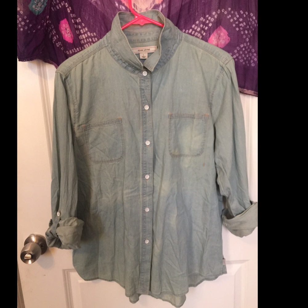 Distressed Denim Light Button Down Over Shirt ☁