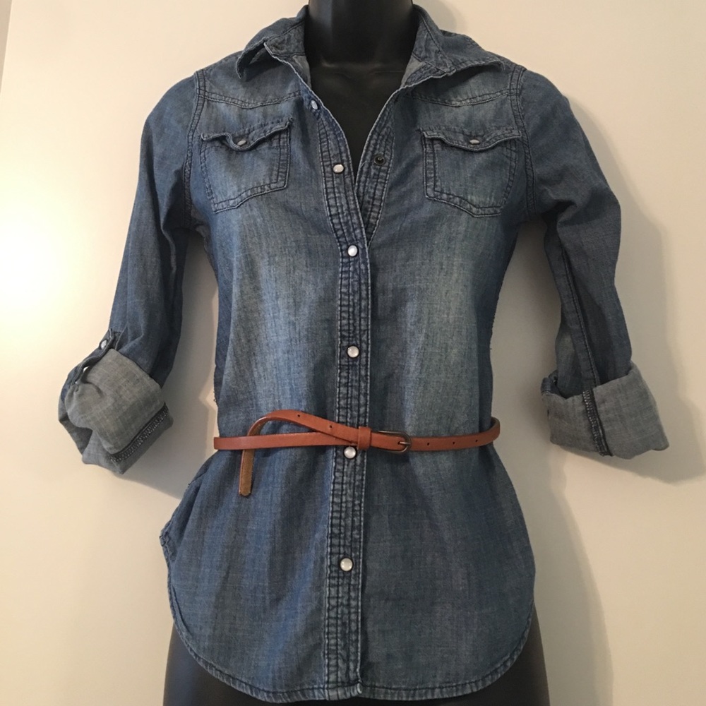 Long sleeve denim look polo