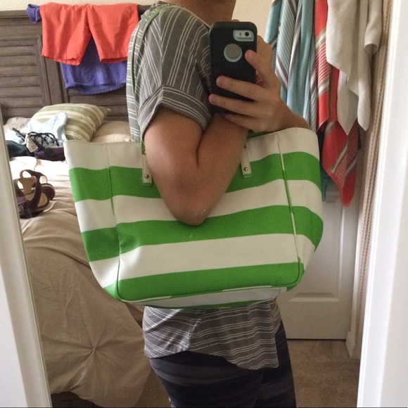 kate spade Handbags - Kate Spade Green & White Striped Bag