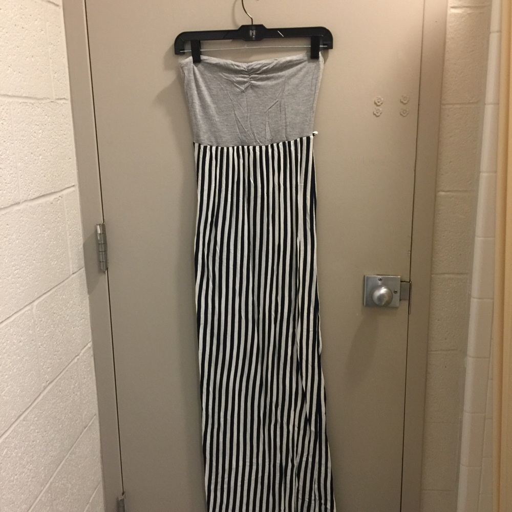 Strapless Striped Maxi Dress