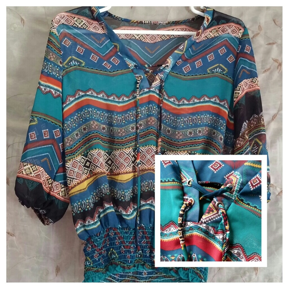 Teal Tribal Blouse
