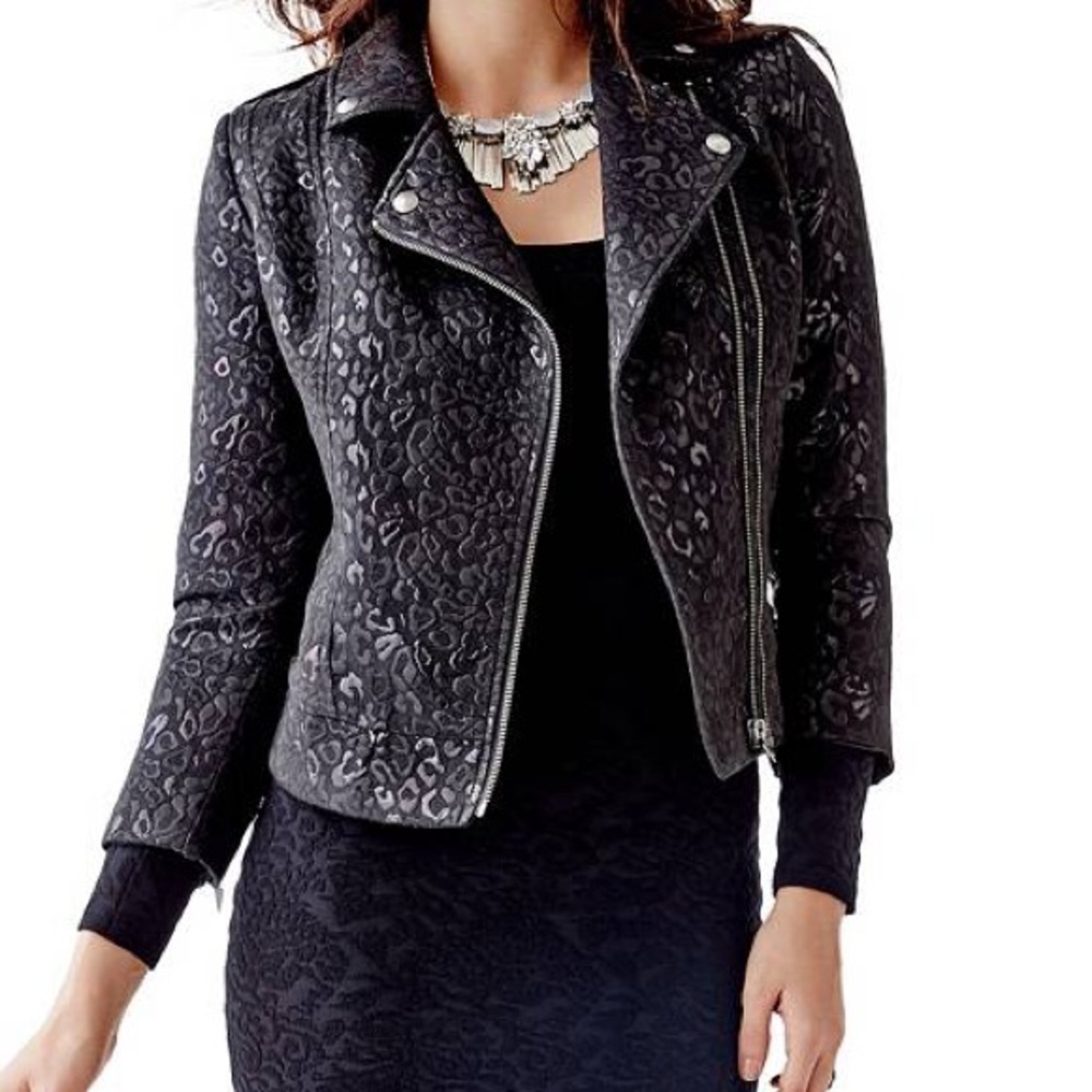 Guess • Cropped Moto Jacket • Leopard Pattern • XS