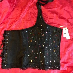 Jeweled black corset with straps