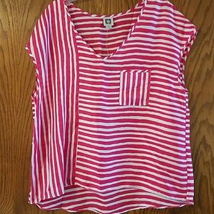 Pink and white stripe blouse, 100% polyester