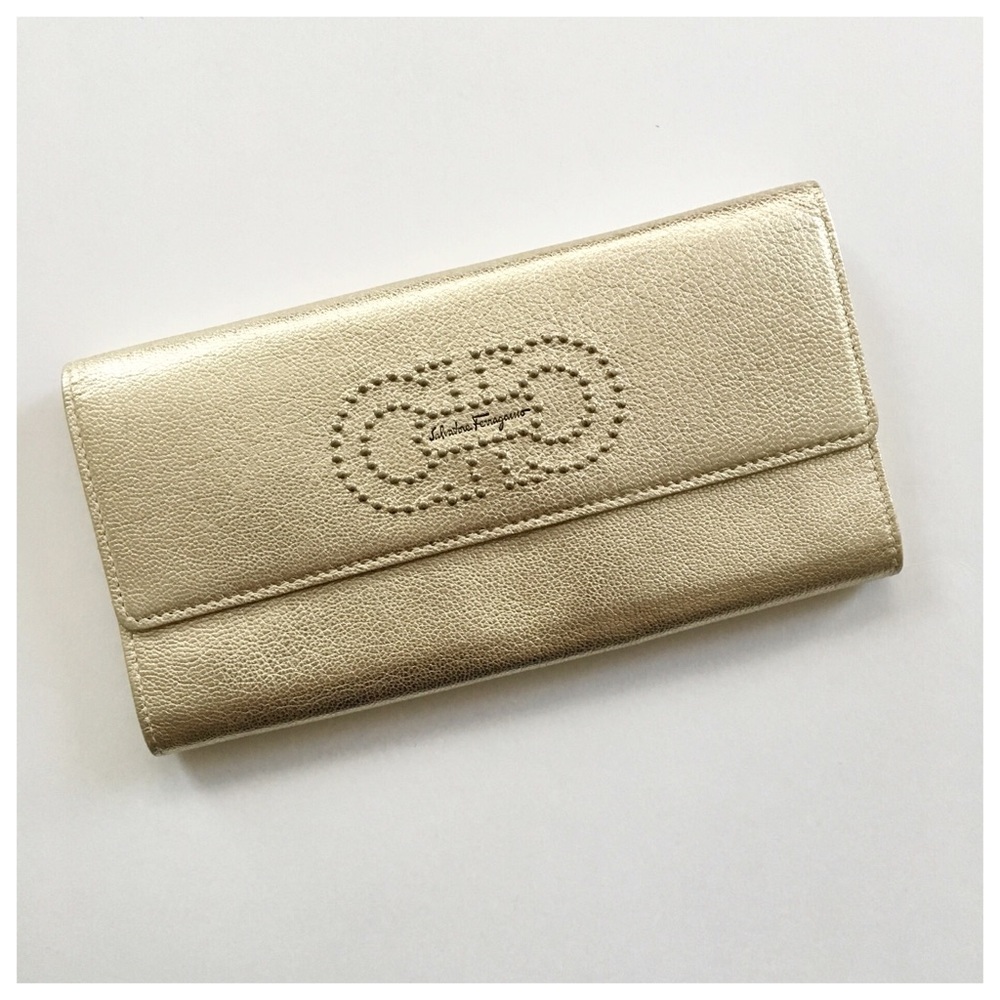 Gold Leather Ferragamo Wallet