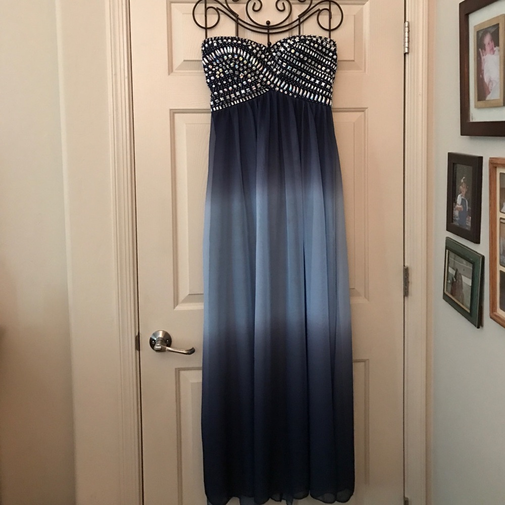 Strapless Blue Ombré Prom Dress